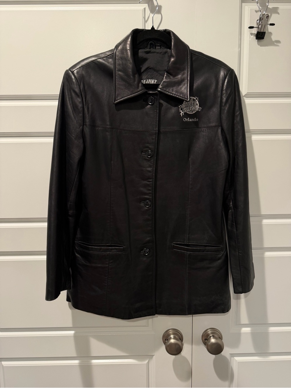 Vintage Planet Hollywood Orlando Leather Button Collared Jacket Womens Large